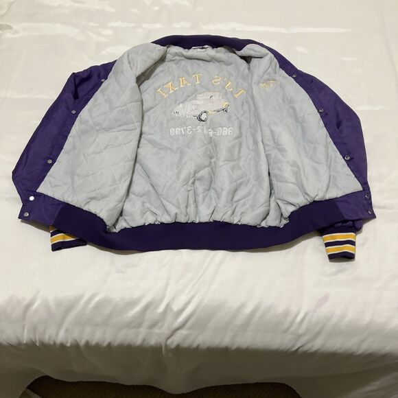 Vintage Satin Jacket TJ’s TAXI Purple Yellow Embroidered TONY Retro Men’s L - Picture 7 of 9